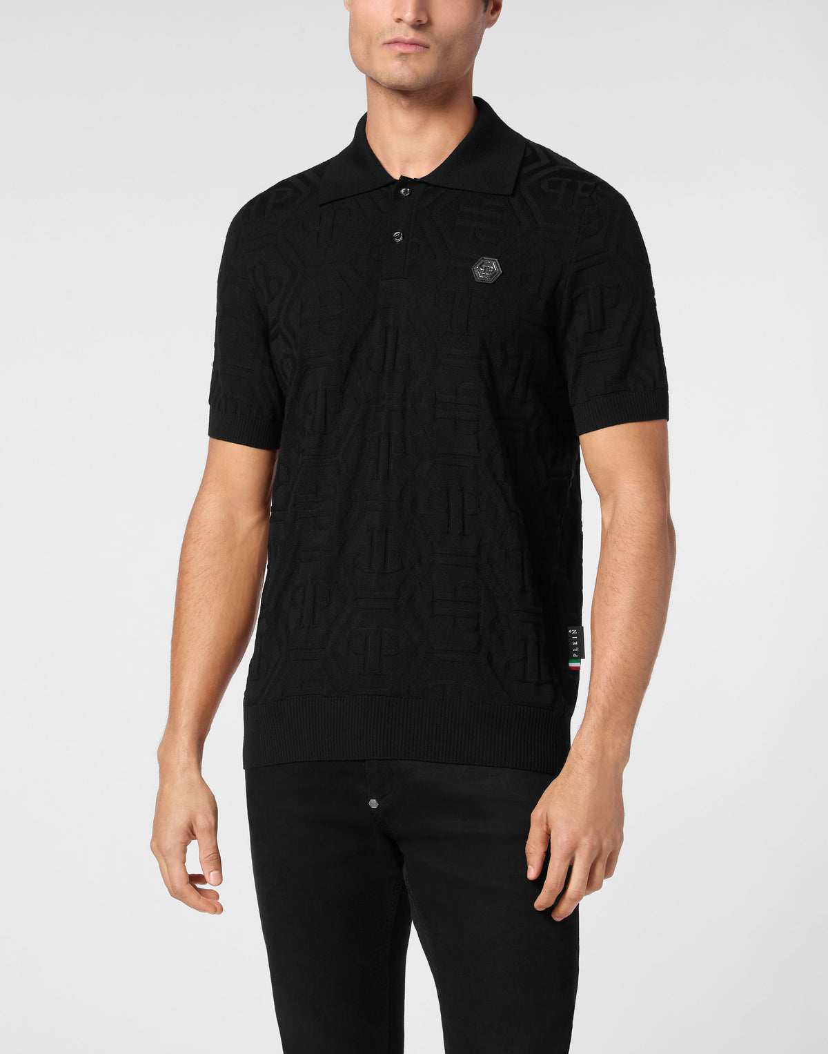 Jacquard Silk Wool Pullover Polo-Neck SS Monogram