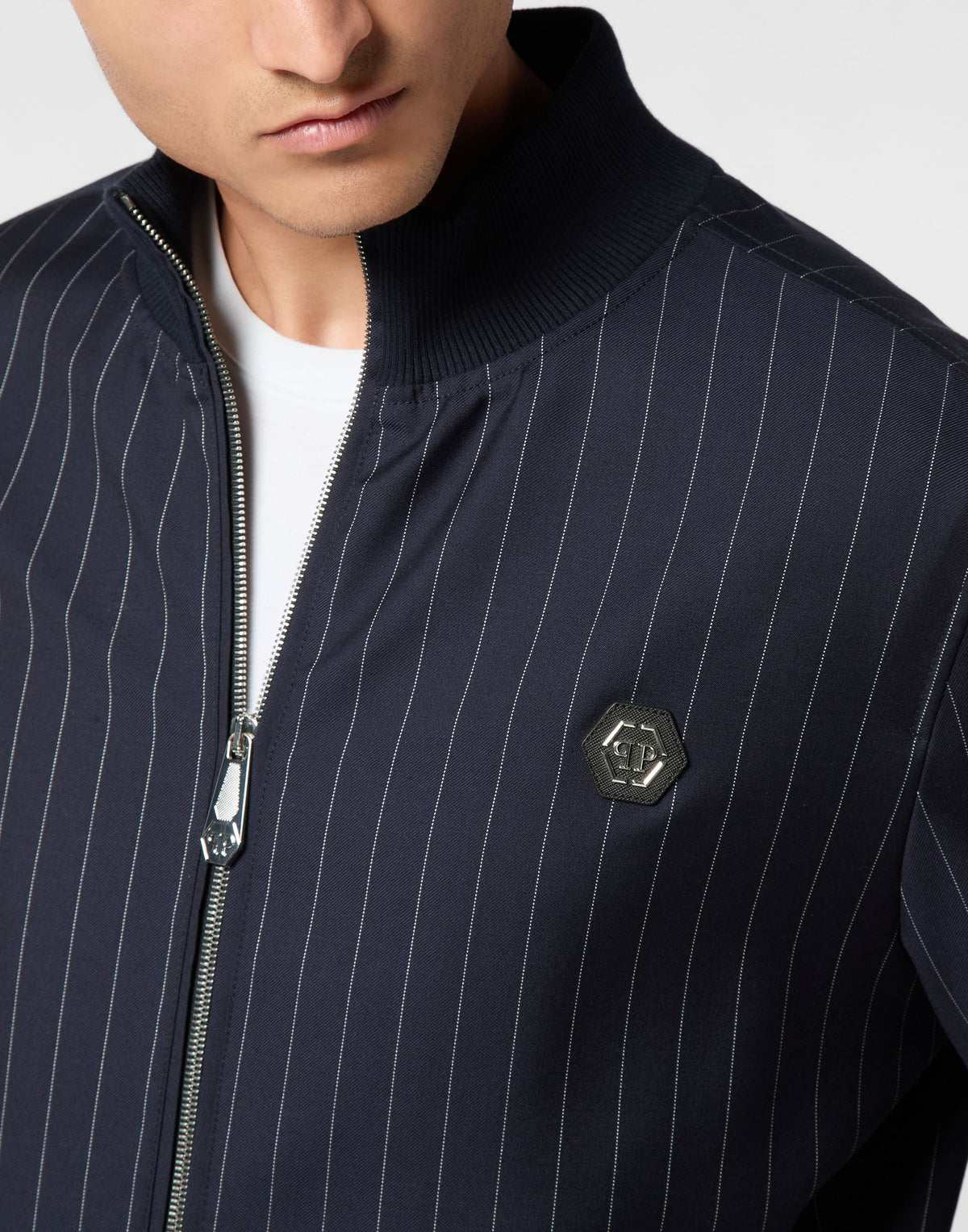 Wool Pinstripe Bomber LS