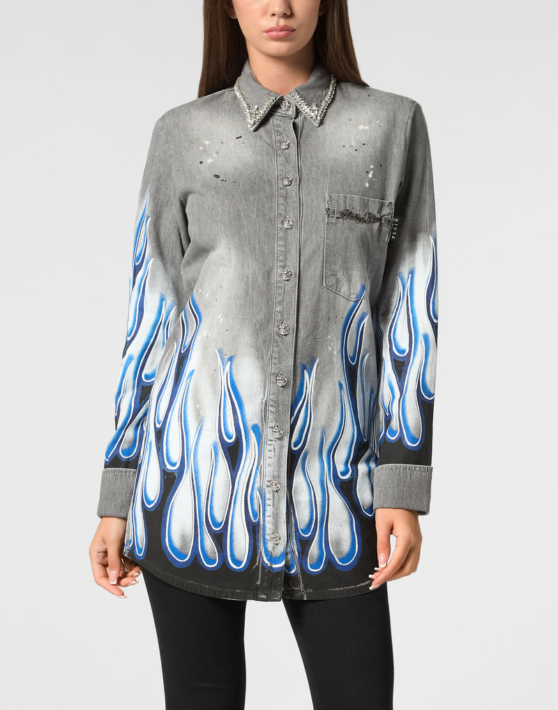 Denim Shirt LS Flame Racing-YC Group|Luxury Fashion