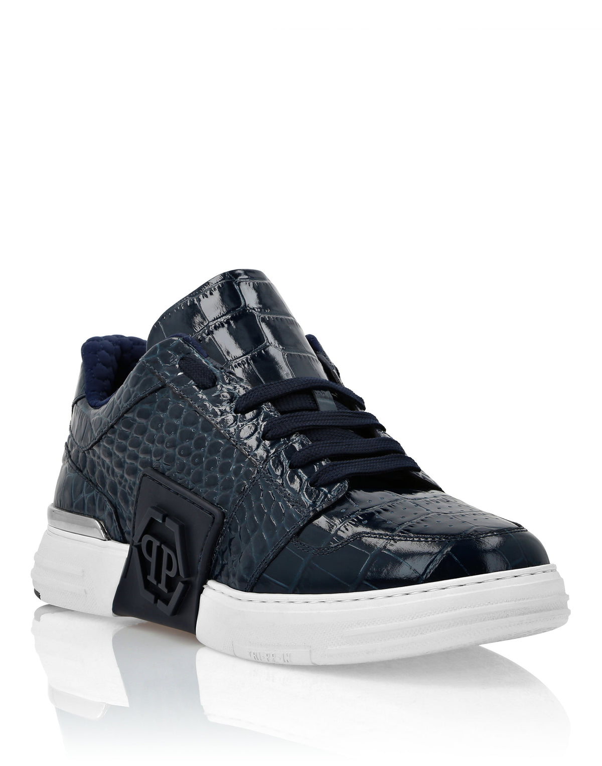 Croco Printed Leather Lo-Top Sneakers Hexagon