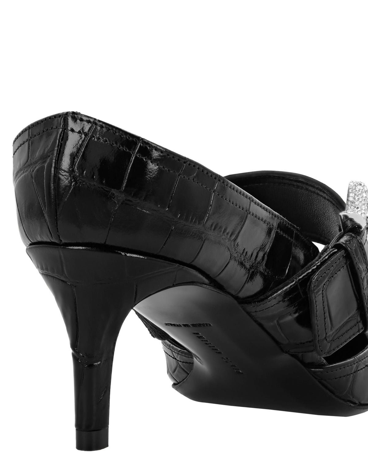 Croco Leather Mule Low Heels Skull strass-YC Group|Luxury Fashion