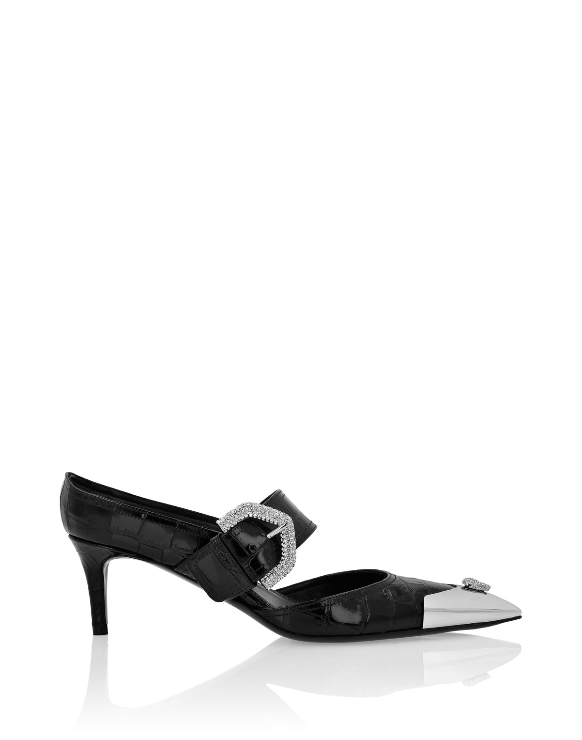 Croco Leather Mule Low Heels Skull strass-YC Group|Luxury Fashion